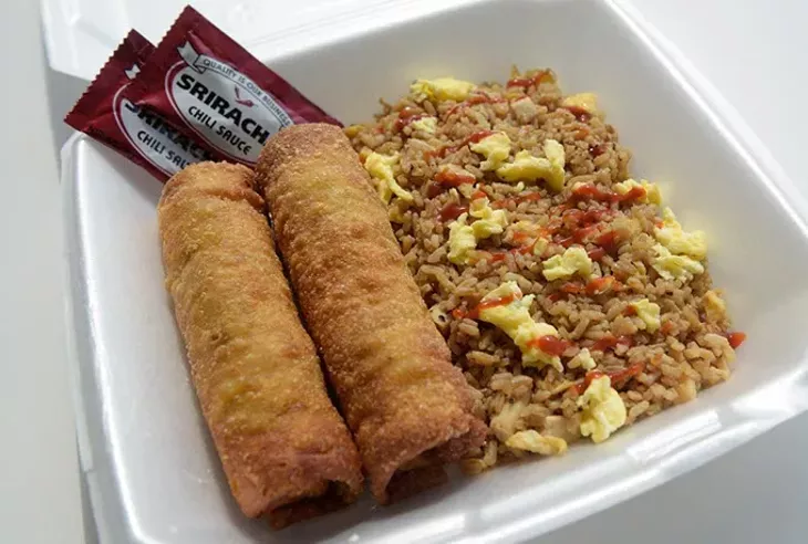 Ground turkey egg rolls and rice at Taste of Soul, Monday, Aug. 7, 2017. - GARETT FISBECK