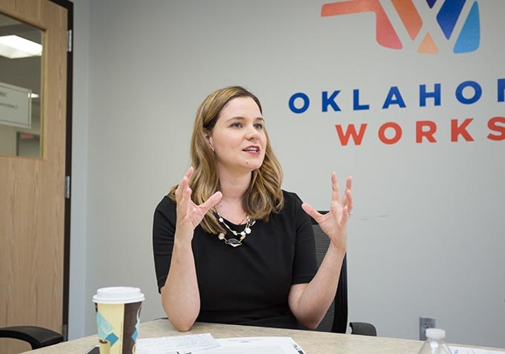 Erin Risley-Baird, Executive Director of Oklahoma Office of Workforce Development, talks about a recent grant to expand apprenticeship opportunities in Oklahoma on Tuesday, June 28, 2016 in Oklahoma City. - EMMY VERDIN