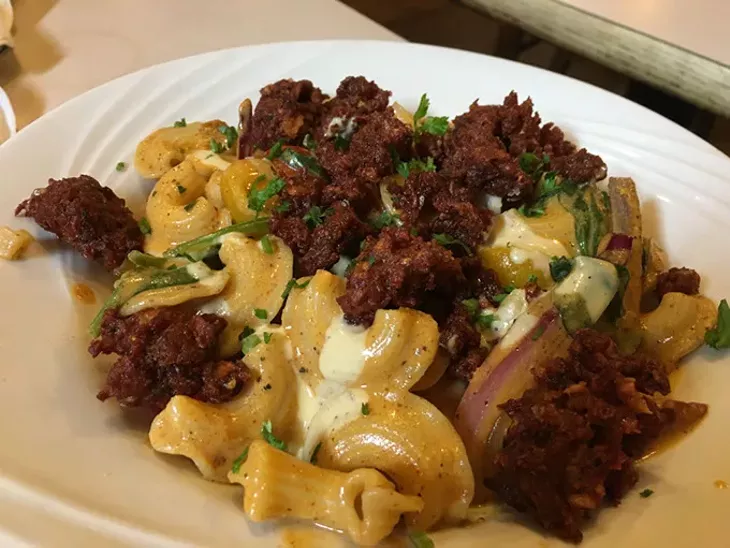 The chorizo mac and cheese at The Red Cup is a memorable vegan replacment to a comfort food classic. | Photo Jacob Threadgill