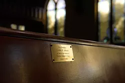 Pew where Vice President Lyndon B. Johnson sat at the funeral of Senator Robert S. Kerr at First Baptist Church OKC, Monday, Nov. 14, 2016. - GARETT FISBECK