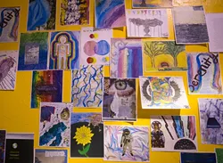 Teen Art is displayed on a wall at Teen Recovery Solutions in Oklahoma City, Wednesday, June 8, 2016. (Emmy Verdin - EMMY VERDIN