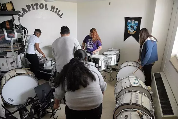 Drummer rehearse at Capitol Hill High School, Tuesday, Oct. 25, 2016. - GARETT FISBECK