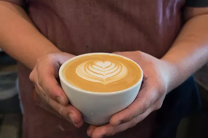 Finished latte art at Elemental Coffee, Monday, May 15, 2017. - CARA JOHNSON