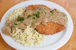 Jägerschnitzel mit Pilzrahmsauce, Spätzle at Royal Bavaria in Moore, Wednesday, Oct. 12, 2016. - GARETT FISBECK