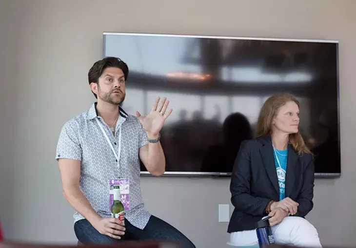 Kristofer McNeeley and Tava Maloy Sofsky talk to attendees a the Making Movies in Oklahoma Panel which was held at the Clark Building in Oklahoma City, Friday, June 10, 2016. - EMMY VERDIN