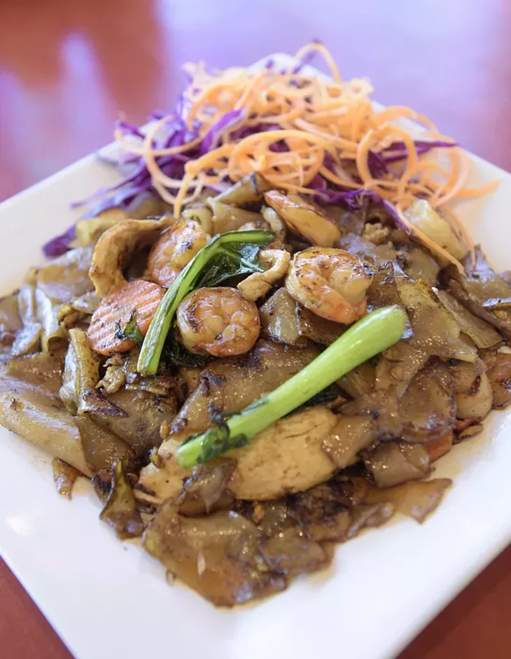 Shrimp and chicken pad see ew at Thai or Pho in Yukon, Tuesday, Dec. 27, 2016. - GARETT FISBECK