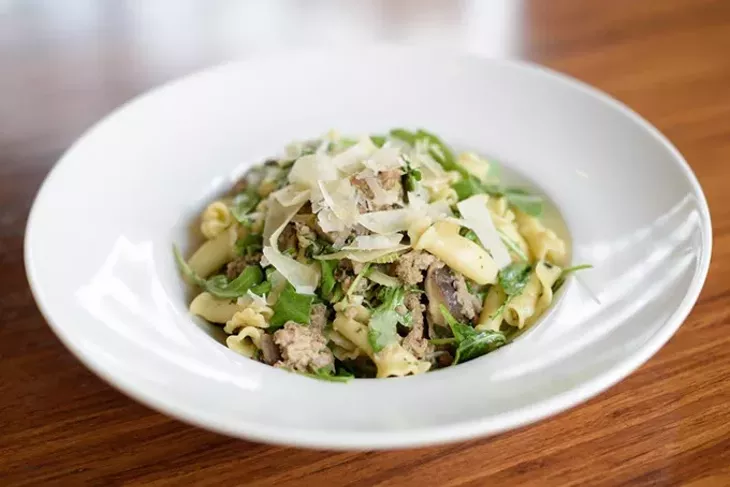 Sausage pasta at Stella, Tuesday, May 9, 2017. - GARETT FISBECK