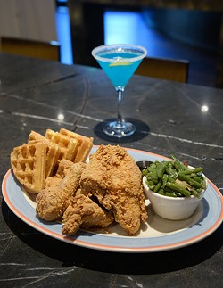 Chicken and Waffles with Thundertini at Legacy Grill Thursday, Oct. 20, 2016.  (Garett Fisbeck)