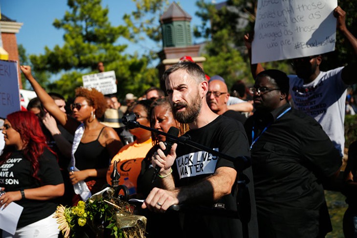 Ryan Kiesel, Executive Director of the American Civil Liberties Union of Oklahoma, speaks during a Black Lives Matter demonstration in Oklahoma City, Sunday, July 10, 2016. - GARETT FISBECK