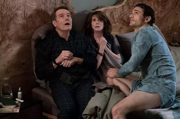 from left Bryan Cranston, Megan Mullally and James Franco costar in Why Him?, which opened Christmas week in theaters nationwide. (Scott Garfield / Century Fox / provided)