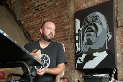 Local artist Jack Fowler, seen here in his Film Row studio, curated the Outnumbered exhibition to rebel against Oklahoma&#146;s conservative majority. (Garett Fisbeck)