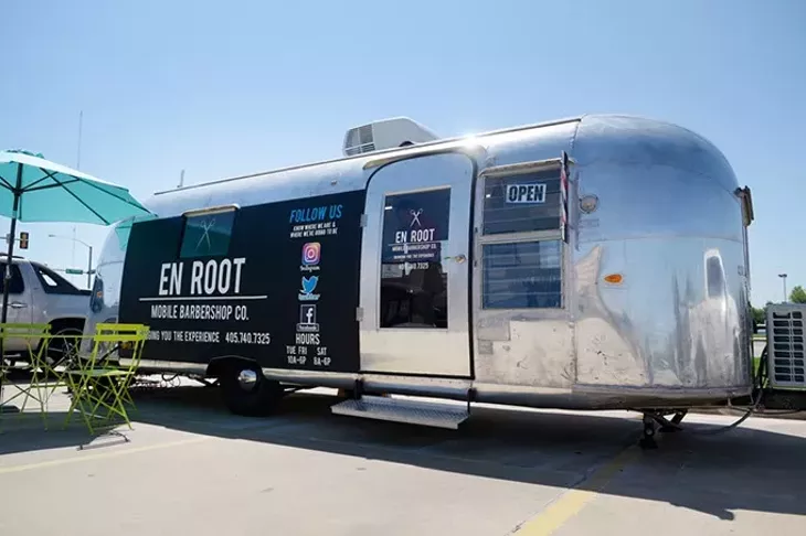 Bruce Waight Sr. and Vanessa Morrison converted a 1960 Airstream Land Yacht into En Root, a mobile barber shop. (Garett Fisbeck)