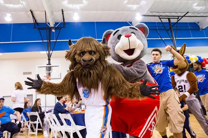 Six mascots join Rumble at this year’s Breakfast with Rumble fundraiser. | Photo Zach Beeker / Oklahoma City Thunder / provided - ZACH BEEKER
