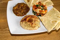 Hummus, Zaalook, Morocan Salad combo at Couscous Cafe, 6165 N. May Avenue, Oklahoma City, 8-26-2016. - MARK HANCOCK