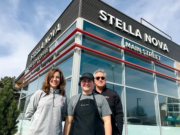 from left Co-owner Kelli Lay, supervisor Lydia Rice and co-owner John Kennedy stand outside the first Stella Nova in Norman. - PHOTO JACOB THREADGILL