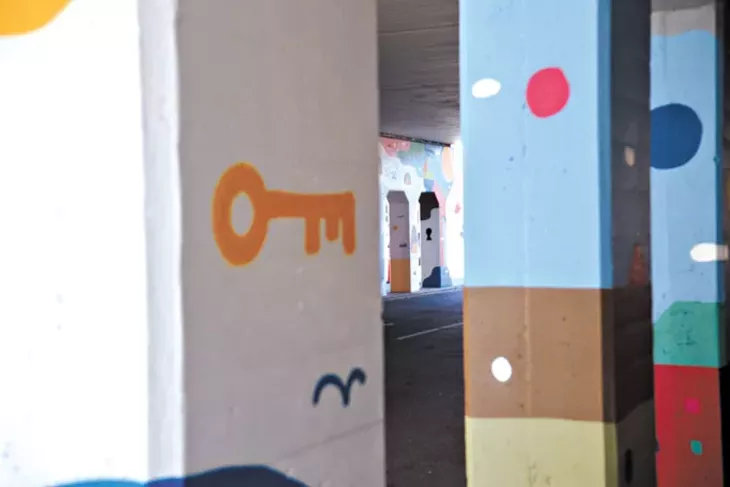 “Abstract Passages” is filled with hidden Easter eggs like this key with a corresponding lock on the opposite end. | Photo Jacob Threadgill