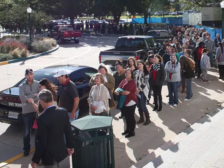 Oklahomans waited in long lines to go though security at the Capitol for the Oklahoma Behavioral Health Association’s Save Our Services rally. (Photo Laura Eastes)