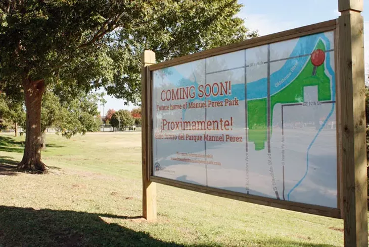 The future home of the Manuel Perez Park sign in front of the parkland near S. Robinson Avenue and SE 17th Street. (Photo Laura Eastes)