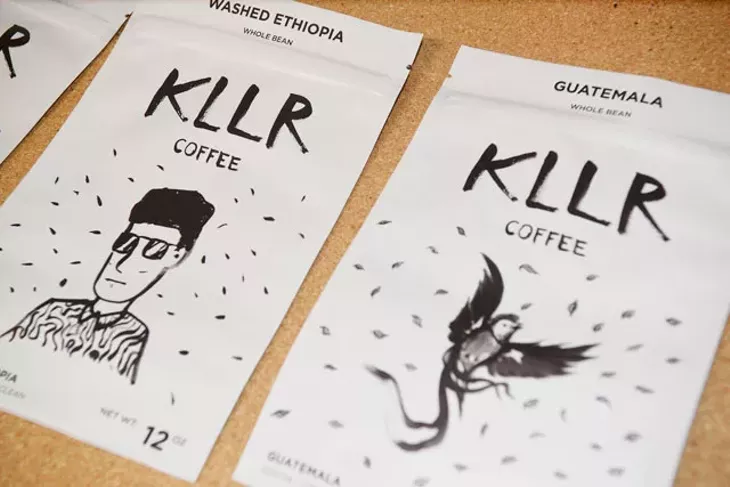 Local artist Koon Vega designed packaging for KLLR Coffee. (Photo Jacob Threadgill)