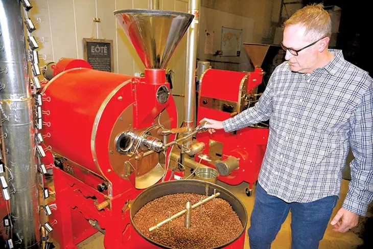Todd Vinson roasts a fresh coffee blend, using a roaster from Oklahoma City’s own U.S. Roaster Corp. - JACOB THREADGILL