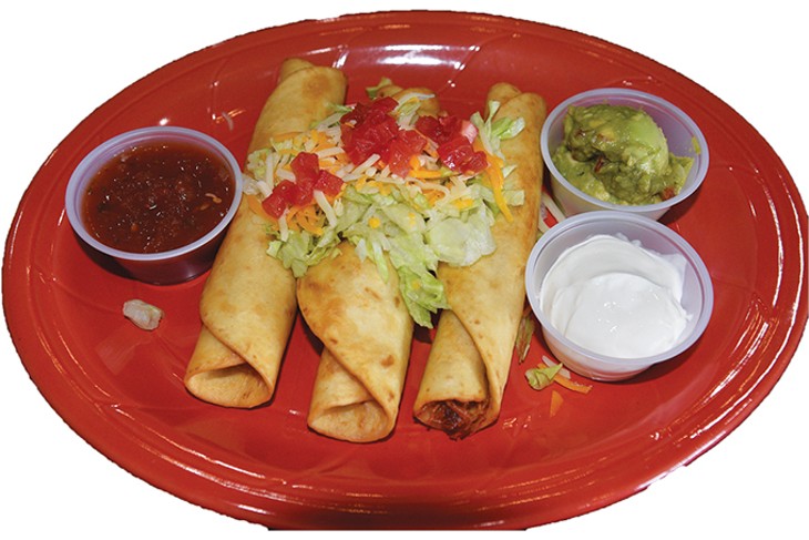 The rolled tacos are lightly fried to keep the interior of the flour tortillas soft. - JACOB THREADGILL