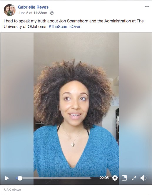 Former University of Oklahoma student Gabrielle Reyes posted a video to Facebook earlier this month in which she was critical of the environment within the university’s School of Drama. - FACEBOOK.COM/GABRIELLEREYESS