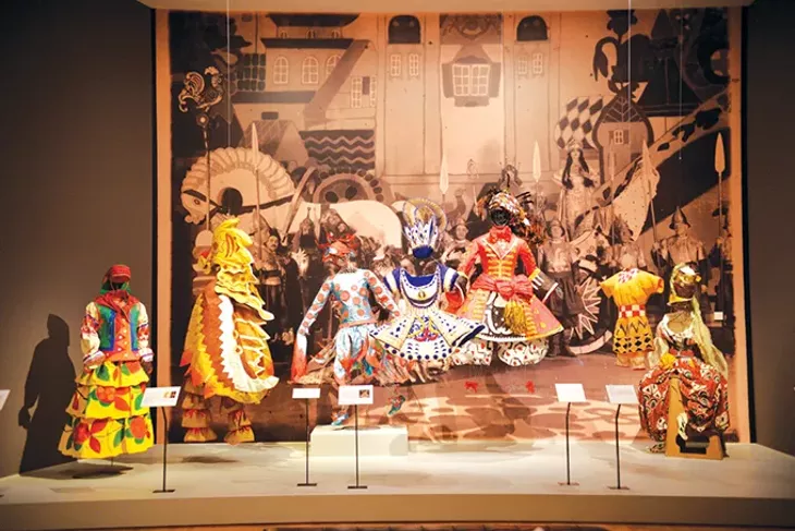 from left “A Russian Lady” and Isabelle - de Borchgrave’s versions of a variety of costumes initially designed by Natlia Goncharova for the Russian Ballet Le Coq d’Or in 1914. - KARSON BROOKS