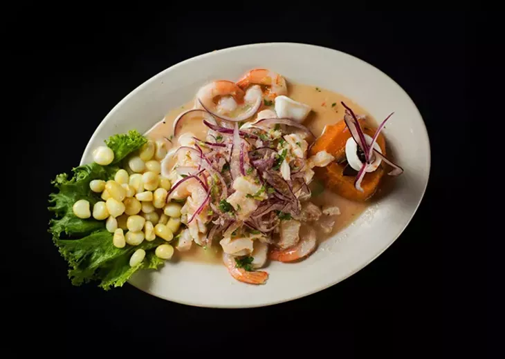 Peruvian ceviche mixto: a selection of fish, shrimp, mussels and calamari - PROVIDED