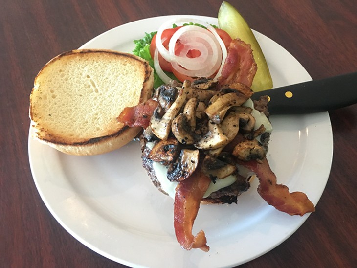 The mushroom bacon Swiss burger was nicely complemented by garlic basil mayonnaise. - JACOB THREADGILL
