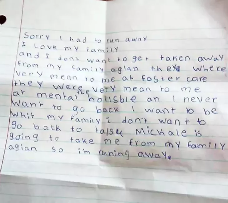 The letter Elijah Muhammed left his grandmother before running away from DHS custody. - PROVIDED