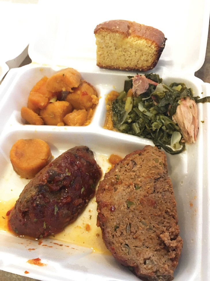 Meatloaf with greens, yams and cornbread - JACOB THREADGILL