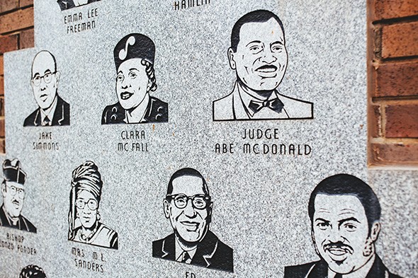 A monument in front of Freedom Center honors civil rights leaders. - ALEXA ACE