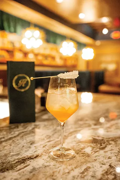 The Hey Betsey is champagne, Lillet blanc, Giffard Crème de Pamplemousse, Cappelletti, elderflower and strawberry with a rock sugar garnish. - ALEXA ACE