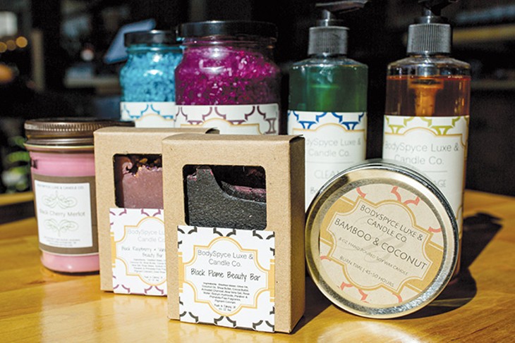 BodySpyce’s body washes, fragrance sachets, soaps, bath bombs, candles and other items are made with simple, clean ingredients in small batches. - ALEXA ACE