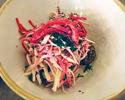 Falafel under a salad or celery root and apple will be leaving the menu at Black Walnut this week. - JACOB THREADGILL