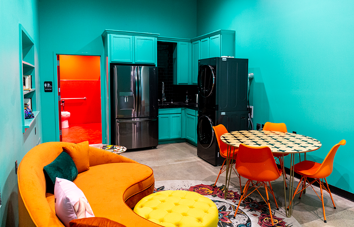 The green room is designed with traveling musicians in mind. - BERLIN GREEN