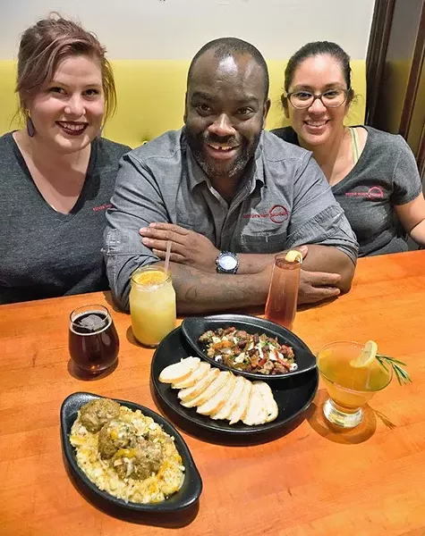 From left, Sarah Shearer, GM, Chef Andrew Black, and Chef Andrew Miller, with food and drink at the the Meatball House in Norman, Oklahoma, 11-19-15. - MARK HANCOCK