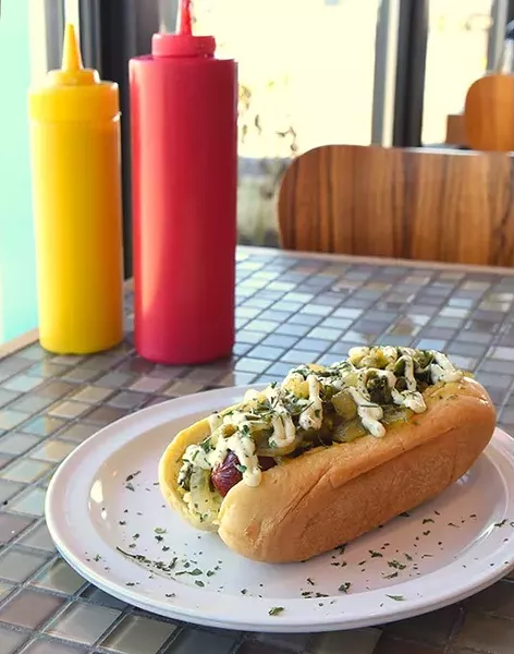 The Pitbull at Mutts Amazing Hot Dogs and Burgers, OKC, 12-10-15. - MARK HANCOCK