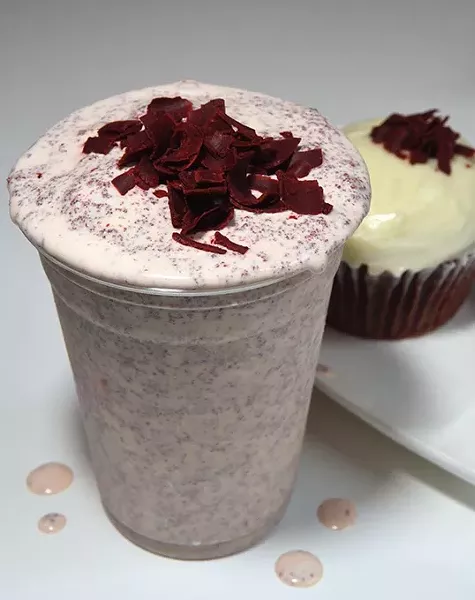 Crimson & Cream Cupshake at Sara Sara Cupcakes. mh