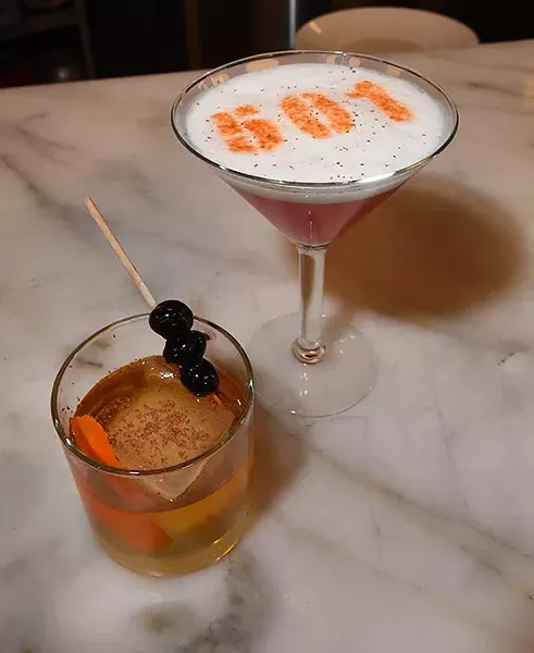 From left, chocolate old fashioned and strawberries and creme coctails for the Chocolate Lovers Chefs Dinner, Feb. 16, at Cafe501 at the Classen Curve, 2-3-16. - MARK HANCOCK