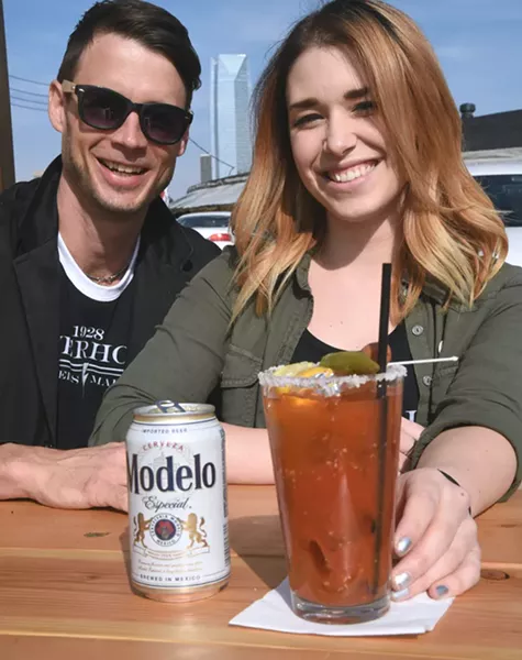 Clay Berkes and Julia McLish with the Fat Little Cowboy bloody mary drink combo at Powerhouse Bar. mh