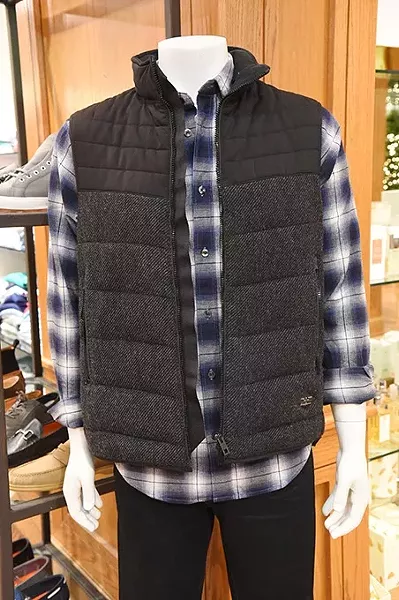 Rag & Bone warm-up vest, at Cayman's in Norman, 11-16-15. - MARK HANCOCK