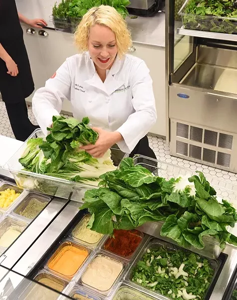 Chef Beth Ann Lyon with fresh lettuce and more at Provision Kitchen in Nichols Hills Plaza, 10-1-15. - MARK HANCOCK