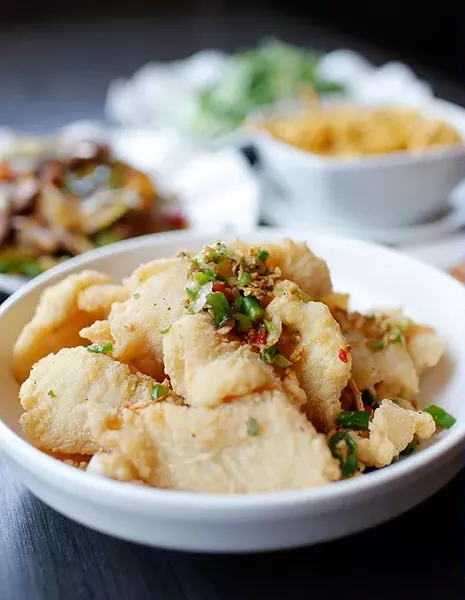 stir-fried Chinese bok choy, salt and pepper sliced fish, double cooked pork, egg roll and egg drop soup at Szechuan Bistro in Oklahoma City, Tuesday, Aug. 25, 2015. - GARETT FISBECK