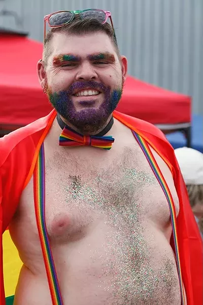 Many Pride-goers covered their bodies, and sometimes beards, in glitter for Pride on Sunday, June 25, 2017. (Cara Johnson).
