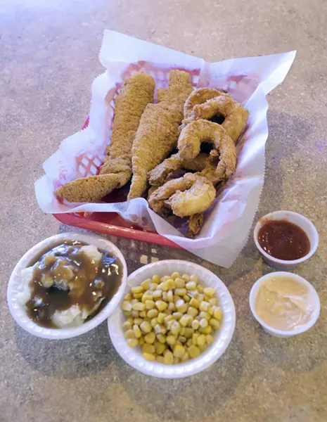 Number 19 combo with mashed potatoes and corn at Sam's Southern Eatery in Oklahoma City, Wednesday, Dec. 28, 2016. - GARETT FISBECK