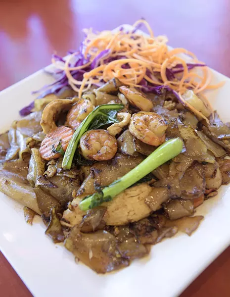 Shrimp and chicken pad see ew at Thai or Pho in Yukon, Tuesday, Dec. 27, 2016. - GARETT FISBECK