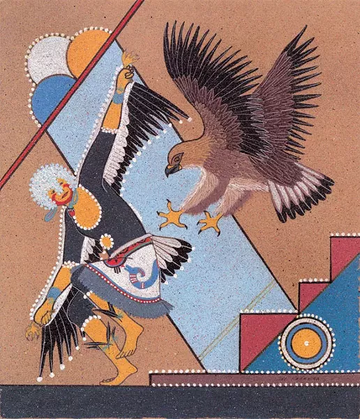 Joe Hilario Herrera’s “Eagle Dancer” exhibits modern influences in its depiction of traditional Pueblo imagery. | Image Fred Jones Jr. Museum of Art / provided