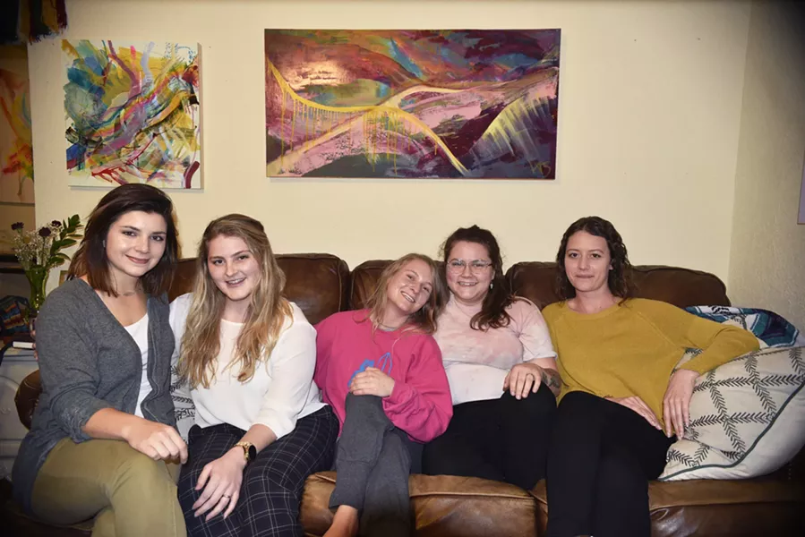 Art Group’s leadership team includes from left artists Mycah Higley, Chandler Domingos, Virginia Sitzes, Katelynn Noel Knick and Theresa Hultberg. - BEN LUSCHEN