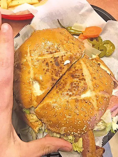 A regular torta is enough to feed two people. The Cubana includes steak, chorizo, ham, bacon and a hot dog. - JACOB THREADGILL